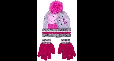 Peppa Pig 2-delig winterset - muts/handschoenen - roze - voor kinderen