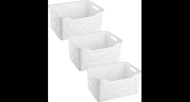 Plasticforte opbergmand/kastmandje - 3x - 18 liter - ivoor wit - kunststof - 29 x 39 x 19 cm