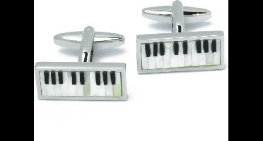 Manchetknopen - Piano Toetsen Parelmoer en Zwart Rechthoekig