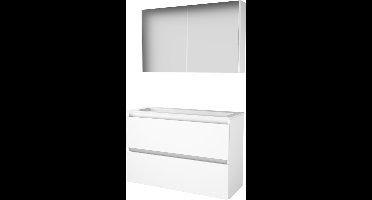 Basic Comfort 39 badmeubelset met spiegelkast, greeploze wastafelonderkast met 2 lades en acryl wastafel met 1 kraangat 100 x 39 cm, ice white