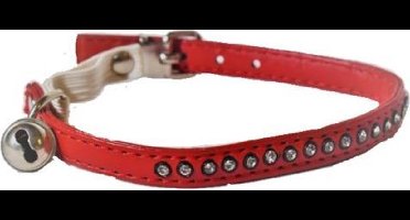 Animalking Kattenhalsband met Belletje - Kattenriem - Kattenbandje - Cat Collar - Rood met Diamanten