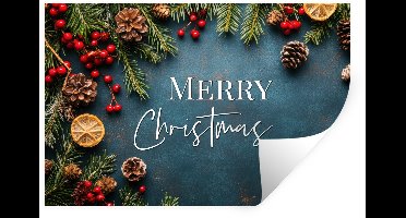 Muurstickers - Sticker Folie - Merry Christmas - Blauw - Kerst - Winter - 30x20 cm - Plakfolie - Muurstickers Kinderkamer - Zelfklevend Behang - Zelfklevend behangpapier - Stickerfolie