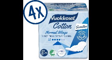 Vuokkoset Organisch Katoen Serie - Normaal Maandverband Met Vleugels - 4 x 12 stuks - Gevoelige Huid - Biologisch Katoen - Milieuvriendelijk