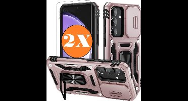 Hoesje Geschikt voor Samsung Galaxy S25 / S24 hoesje backcover Rose Goud met Met Draaibare Ring Houder en camera bescherming - Galaxy S25 / S24 Screenprotector - 2 stuks