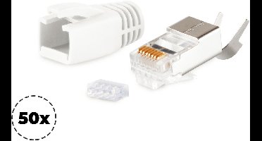 RJ45 krimp connectoren (STP) voor CAT6/6a/7/7a netwerkkabel (vast/flexibel) - 50 stuks (3-delig) / wit
