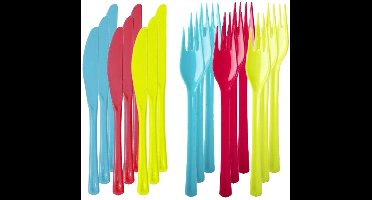 Set van 18x messen en 18x vorken - kunststof - herbruikbaar plastic - 19 cm - BBQ / Verjaardag