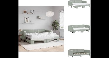 vidaXL Slaapbank Met Onderschuifbed - Slaapbanken Met Onderschuifbedden - Slaapbank - Bedbank - Slaapbank onderschuifbed matrassen 90x200 cm fluweel lichtgrijs