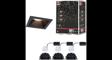 LED-inbouwlamp 3-Step-Dim Cole Coin Set van 3 IP44 hoekig 88x88mm Coin 3x6W 3x470lm 230V dimbaar 2700K Zwart