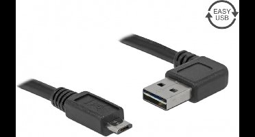 Micro USB naar Easy-USB-A haaks (links/rechts) kabel - USB2.0 - tot 2A / zwart - 0,50 meter