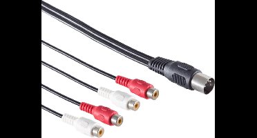 DIN 5-pins (m) - 2x Tulp stereo 2RCA (v) audio adapter (recorder - versterker) / zwart - 0,20 meter