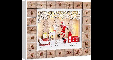 Spielwerk Adventskalender - LED Kerstman MDF - Natuurlijk Design