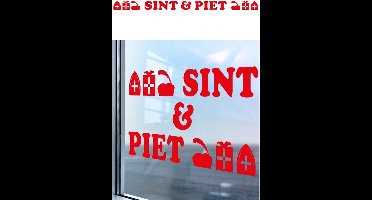 Sint en Piet zelfklevende raamsticker rood 180 x 28 cm - Sinterklaas feestversiering/raamdecoratie