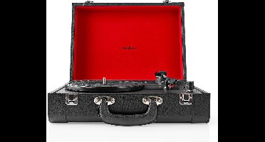 Nedis Platenspeler - 33 / 45 / 78 rpm - Riemaandrijving - 1x Stereo RCA - 18 W - Ingebouwde (voor) versterker - MDF / PU - Rood / Zwart