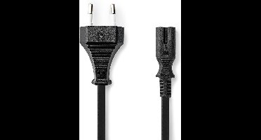 Nedis Stroomkabel | Euro Male | IEC-320-C7 | 3.00 m | Recht | 2x 0.75 mm² | Koper | Plat | Nikkel | H03VVH2-F 2x0,75 mm² | PVC | Stekkertype: Type C (CEE 7/16 | Netvoeding | 250 V ~ 50/60 Hz | 2.5 A