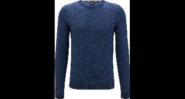 BOSS Leno slim fit trui wol - heren pullover met O-hals - kobalt blauw