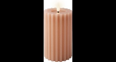 Lumineo Luxe LED kaars/stompkaars - lichtroze - ribbel - D7,5 x H14,8 cm - timer