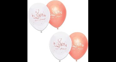 6x stuks Eid Mubarak thema ballonnen wit/roze 30 cm - Suikerfeest/Offerfeest versieringen/decoraties