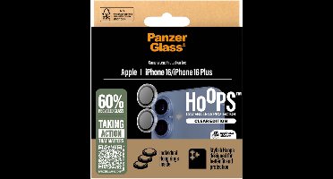 PanzerGlass Screenprotector geschikt voor Apple iPhone 16 Glazen | PanzerGlass Hoops Camera Lens Protector - Case Friendly