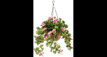 Emerald - Kunstplant Geranium in hangmand UV roze 45cm - Kunstplant voor binnen