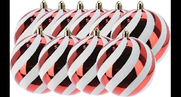 Christmas Decoration Kerstballen - 10x st - 10 cm - rood/wit - kunststof - kerstversiering