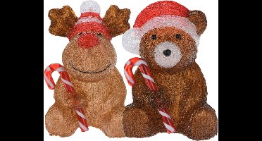 Kerstverlichting figuren - set 2x st - rendier - beer - 24 cm - LED