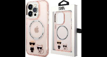 Karl - Lagerfeld - KLHMP14XHKCP hoesje voor iPhone - 14 - Pro - Max - hardcase - roze - Karl&Choupette - Aluminium - Magsafe
