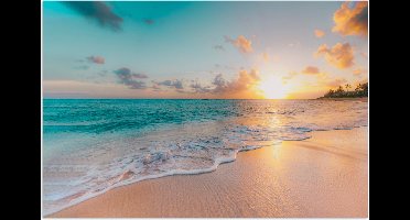 Poster 30x20 cm - Zonsondergang - Strand - Zee - Zomer - Blauw - Posters - Kamer decoratie - Wanddecoratie woonkamer - Muurdecoratie slaapkamer