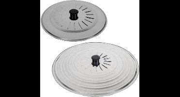 Gerimport Set 2x stuks universele spatdeksels - pannendeksels - rvs - met stoomuitlaat - Dia 30 en 34 cm