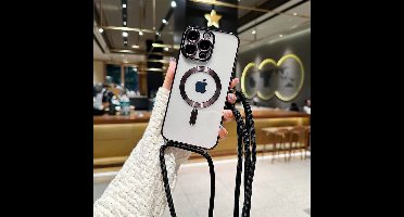 iPhone SE 2022 / SE 2020 / iPhone 8 / iPhone 7 Magsafe Silicone Hoes met Koord / Touwtje - Zwart