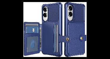 Portemonnee Hoesje Geschikt voor Samsung Galaxy S25 Edge - Back Cover met Pasjeshouder - Telefoonhoesje voor Pinpas - Kaarthouder op Achterkant - Case met Magneet Blauw