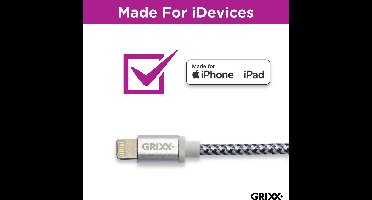 Grixx Lightning naar USB-A Kabel - 1 meter - MFI-gecertificeerd - gevlochten - grijs/wit - Apple