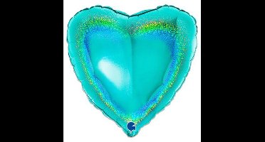 Folieballon Hart Glitter - Tiffany - 45 cm - Helium- en Luchtvulling