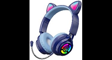 KINSI Schattige Kattenoor Over Ear Koptelefoon, Draadloze Bluetooth-hoofdtelefoon met RGB-verlichting & Bedrade Optie, Perfecte Luisterervaring