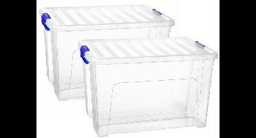 Plasticforte Multi Storage Opslagbox met deksel - 2x - transparant - 47 liter - 54 x 38 x 32 cm - kunststof - opbergdoos - opbergen