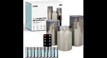 FlinQ LED Kaarsen met Bewegende Vlam in Smoked Glass - Inclusief Batterijen en Afstandsbediening met Timer en Dimfunctie - Nep Kaarsen met Flikkerende Vlam - Dinerkaarsen - 3 stuks- Zilver