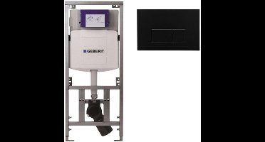 Geberit Inbouwreservoir UP320 met QeramiQ metal bedieningsplaat - dualflush - rechthoekige knoppen - metaal zwart mat