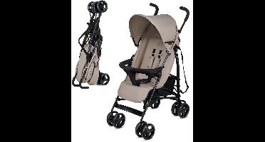 Kinderkraft TIK Kinderwagen – Reisbuggy Tot 17 kg – Lichtgewicht 6,5 kg – Verstelbare Rugleuning & Duwbeugel – Zwenkwielen – Snel Opvouwbaar – Beige