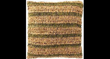 Dutch Decor ANTONY - sierkussen 45x45 cm - strepen van raffia - Olive Branch - groen, bruin - Inclusief binnenkussen - Luxe kussens voor woonkamer & bank
