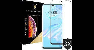 Screenprotector geschikt voor Huawei P30 Pro - Tempered Glass Gehard Glas - Full Screen Cover Volledig Beeld - 3 Stuks