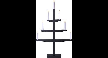 Star Trading Grote kandelaar 'Tripp' met 7 kaarsen, grenenhout, E10-lamp, zwart, H 77 cm