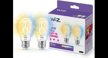WiZ Filament Lamp 2-pack - Warm- tot Koelwit Licht - Slimme LED Verlichting - E27 fitting - 60W - Transparant - Wi-Fi