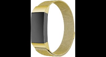 New Age Devi - Bandje geschikt Voor Activity TrackerMilanese Band - Goud - Maat SM - Voor Fitbit Charge 3 4 - Horlogebandje en Armbandje voor Activity Tracker