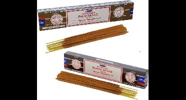 Satya Wierook cadeau set - 2x geurstokjes - Palo Santo en Zwarte Opium geur - Meditatie