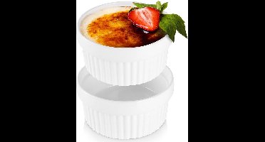 Creme Brulee Schaaltjes Keramiek Wit 11 cm, 250 ml 2 stuks - Ramekins - Set - Ovenschaal - Snackkommen - Dipschalen - Kleine Komen voor Dipsauzen en Snacks