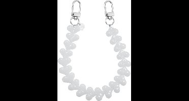 xoxo Wildhearts telefoonkoord - Funky Hearts Charm Cord (white) - Geschikt voor iPhone - Geschikt voor Samsung - Universeel Phone Cord - Telefoonketting - Bedeltje voor telefoon - Telefoonhanger - kralenketting - Ketting met hartjes - wit