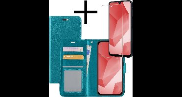 Hoesje - Met Screenprotector - Geschikt voor Samsung Galaxy A16 - Luxe Pasjeshouder - Bookcase Portemonee - Flip Case - Kunstleer Book Case - Flipcase - Book Cover - Walletcase - Portemonneehoes - Turquoise