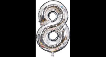 New Age Devi - Folieballon XL 100cm met opblaasrietje - cijfer 8 zilver - 8-jarige folieballon - 1 meter groot met rietje - Mixen met andere cijfers enof kleuren mogelijk