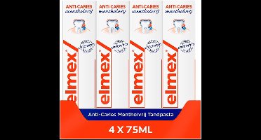 Elmex Anti Cariës Mentholvrij Tandpasta - 4 x 75ml - Tandpasta Zonder Menthol - Voordeelverpakking