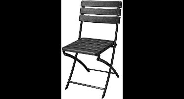 Perel Zwarte inklapbare stoel, houtlook zitvlak en rugleuning, stevig metalen frame, kunststof, weerbestendig, vouwstoel voor tuin, balkon, terras, camping, max. 130 kg