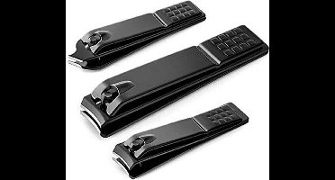 New Age Devi - 3-delige Zwarte Nagelknipper Set - Tegen Kalknagels - Teennagelknipper - Nagelschaar - Nageltang - Anti-Slip - Diverse Maten - Inclusief Opbergbakje